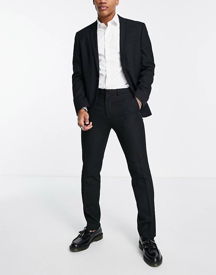 Topman slim suit pants in black